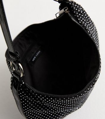 Black Diamante Fabric Shoulder Bag New Look