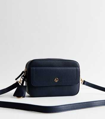 Navy Grained Faux Leather Crossbody Bag