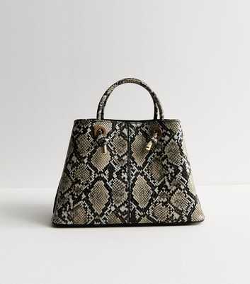 Grey Snakeskin Effect Faux Leather Crossbody Bag