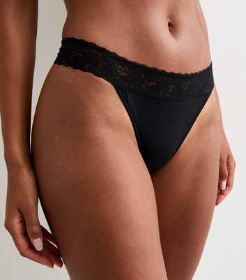 Black Lace Top Microfibre Thong 