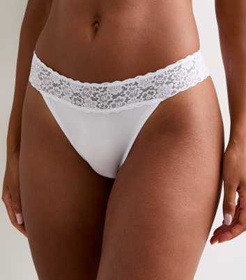 White Lace Top Microfibre Thong 