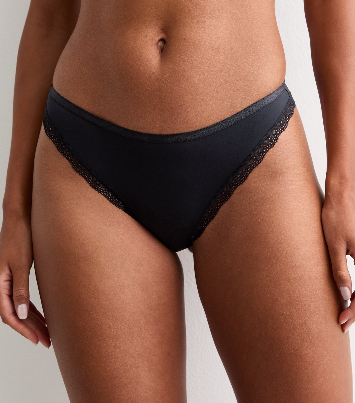 Women's Black Lace Trim Brazilian Briefs New Look