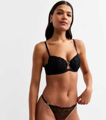 Black Heart Embroidered Non Padded Balconette Bra