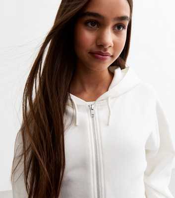 Girls Cream Oversized Cropped Jersey Hoodie