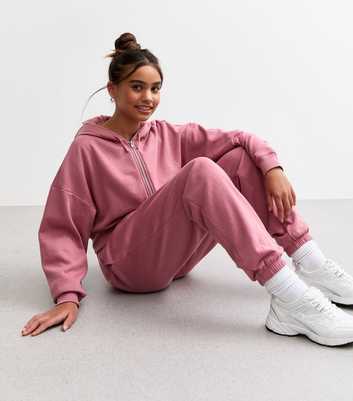 Girls Pink Oversized Cropped Jersey Hoodie