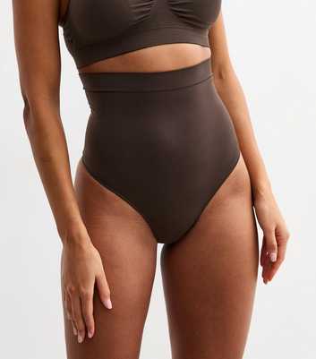 Dark Brown Seamless Shaping High Leg High Waisted Thong