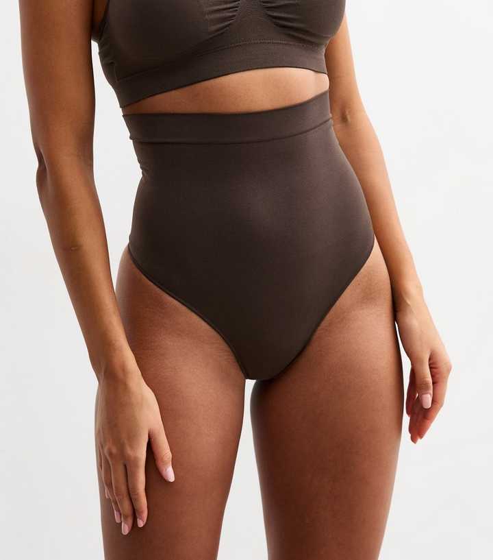 Dark Brown Seamless Shaping High Leg High Waisted Thong