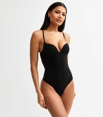 Black Seamless Shaping Sweetheart Neck Bodysuit