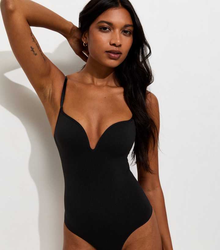 Black Seamless Shaping Sweetheart Neck Bodysuit