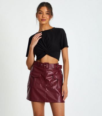 QUIZ Burgundy Leather Look Utility Skort New Look