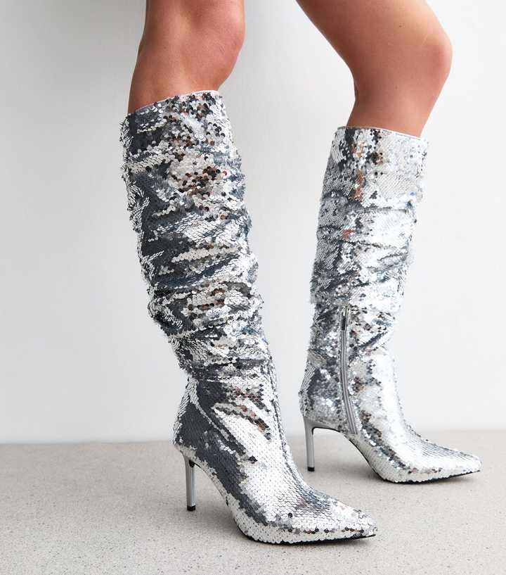 Bottes Argent Glitter à Fermeture éclair Faded Glory - Taille US 6 Femme - Neuf Sans Boîte