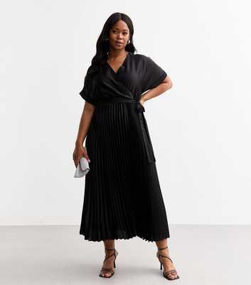 Curves Black Crossover Satin Midi Dress