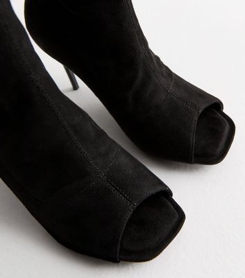 Wide Fit Black Peep Toe Ankle Boots New Look