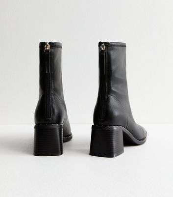 Black Studded Faux Leather Heeled Boots New Look