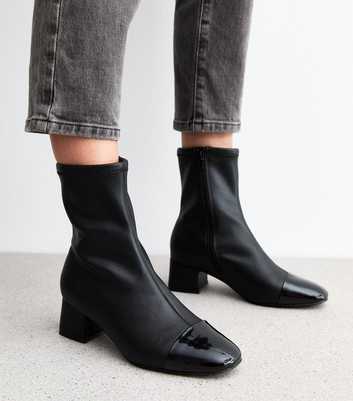 Black Leather Look Toecap Ankle Boots