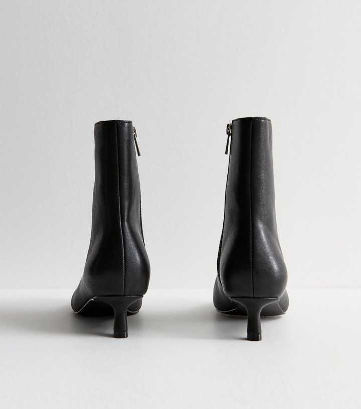Black Leather Look Pointed Kitten Heel Ankle Boots New Look