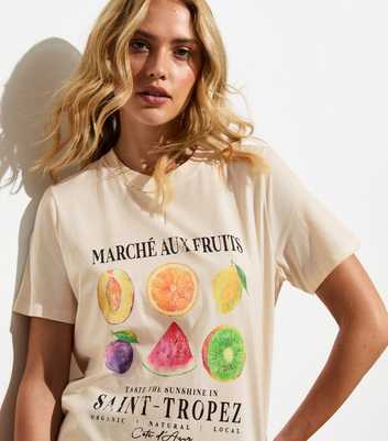 Off White Fruits Print Cotton T-Shirt