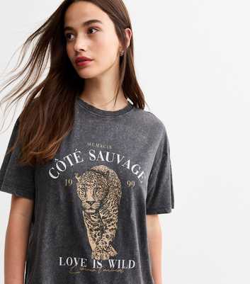 Grey Acid Wash Graphic Print Oversized T-Shirt 