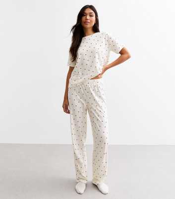 White Cherry Print Cotton Long Pyjama Set