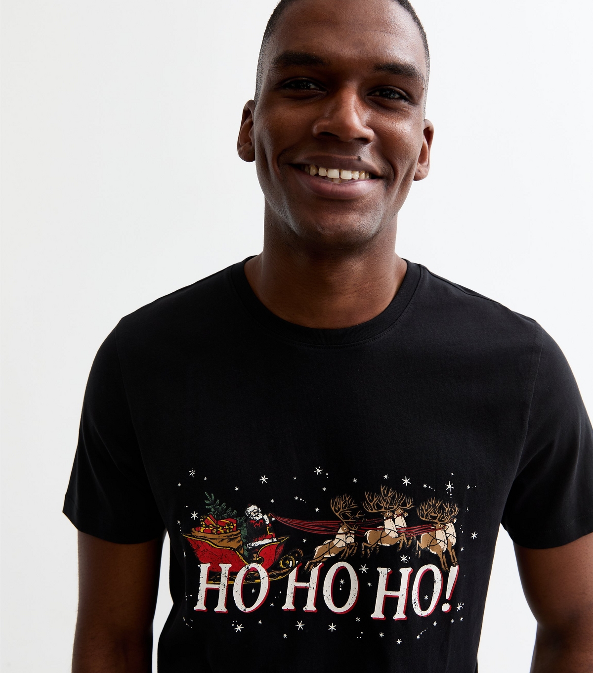 Men's Black Regular Christmas Sleigh Print T-Shirt New Look