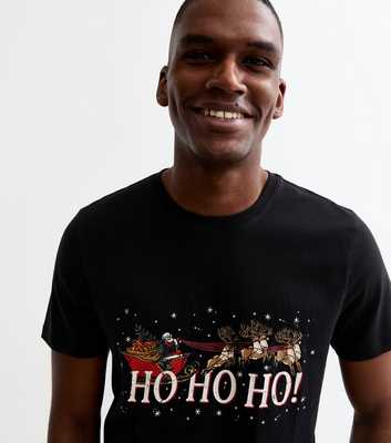 Black Regular Christmas Sleigh Print T-Shirt