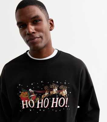 Black Regular Santa Print Cotton Blend Sweatshirt