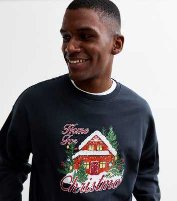 Navy Oversized Home For Christmas Crew Neck Sweatshirt