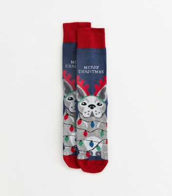 Navy Dog Christmas Socks