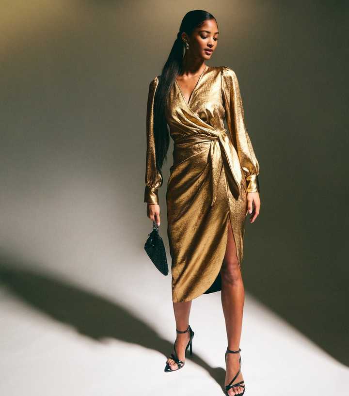 chinese dress ladies Deanna Long Sleeve Diamante Maxi Dress / Gold | Meshki main image 0