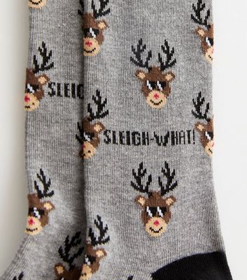 Men's Grey Sleigh What Rudolph Christmas Socks New Look