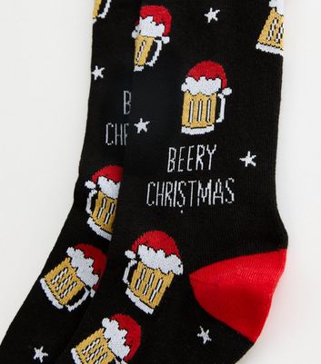 Men's Black Beery Christmas Socks New Look