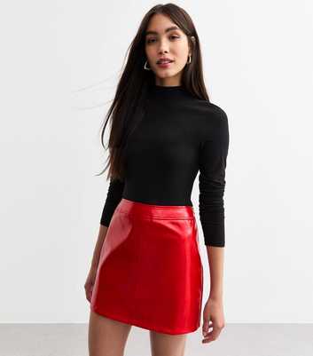 Red Vinyl Faux Leather Micro Mini Skirt