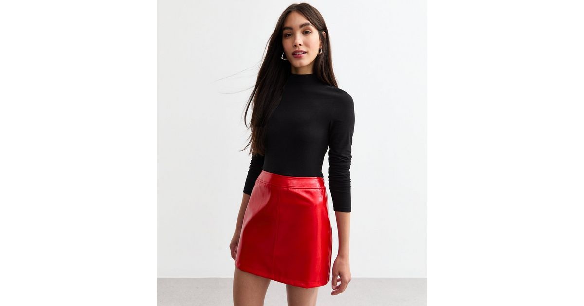 Leather Mini Skirt Outfits Womens Red Leather Skirt Red Vinyl Faux