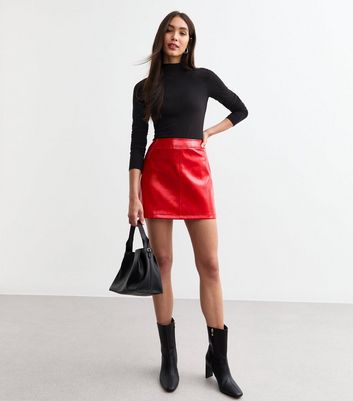 Red Vinyl Faux Leather Micro Mini Skirt New Look