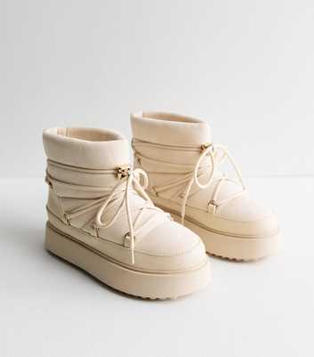 Off White Suedette Faux Fur Lined Lace Up Boots