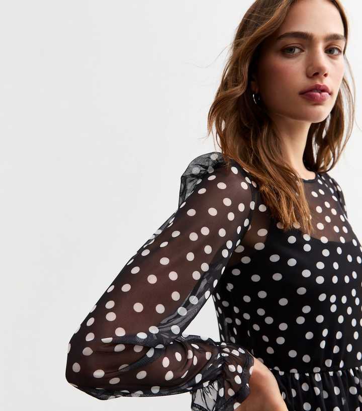 Fashion Zara Basic Polka Dot Dress Long Sleeve Zara Polka Dot Mesh