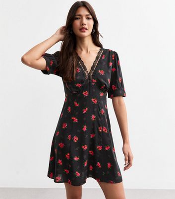 Black floral tea dress on sale