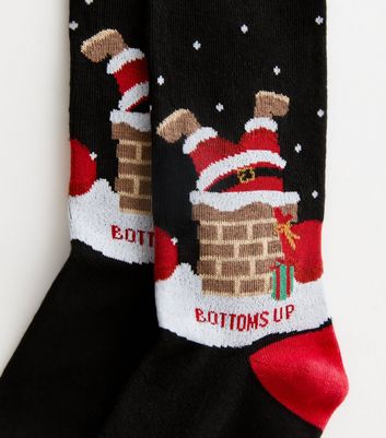 Men's Black Bottoms Up Christmas Socks New Look