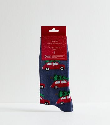 Men's Navy Car Christmas Socks New Look