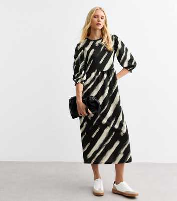 Black Stripe Crinkle Midi Smock Dress