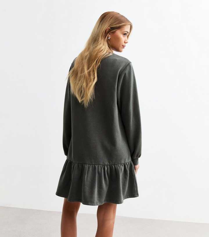 Grey Drop Waist Jersey Sweat Mini Dress