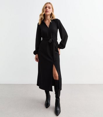 Black Side Slit Midi Dress New Look