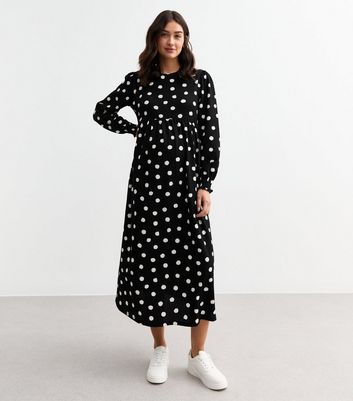 Maternity Black Polka Dot Midi Smock Dress New Look