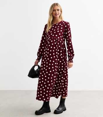 Maternity Red Polka Dot Midi Smock Dress