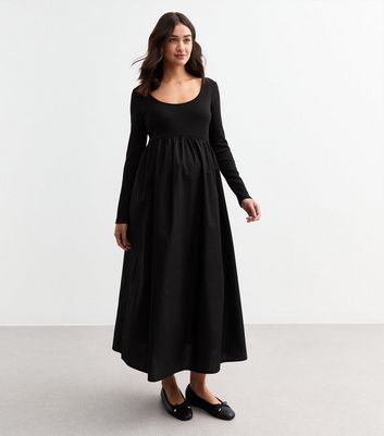 Maternity Black Scoop Neck Poplin Maxi Dress New Look