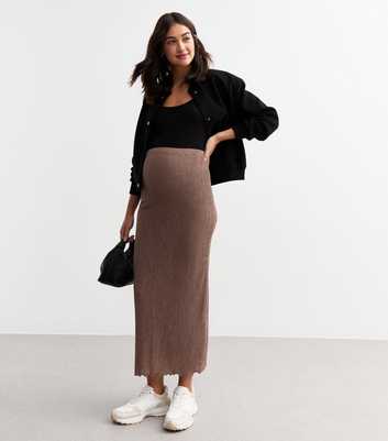 Maternity Dusty Pink Lettuce Hem Textured Midi Skirt