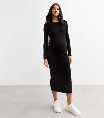 Maternity Black Rib Jersey Midi Dress