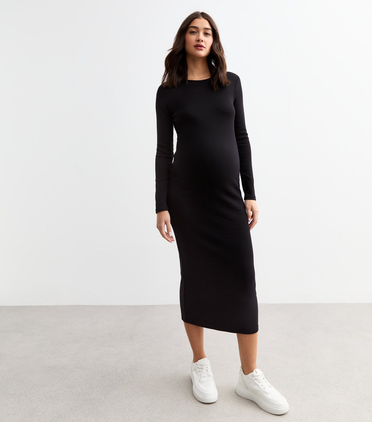 Women's Maternity Black Rib Jersey Midi Dress New Look