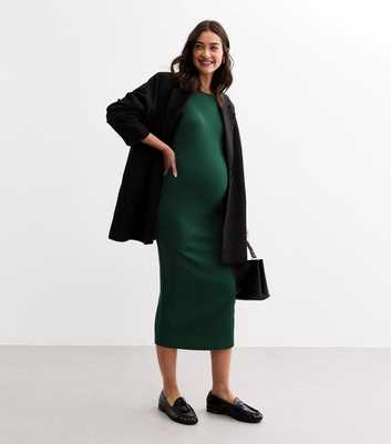 Maternity Green Rib Jersey Midi Dress