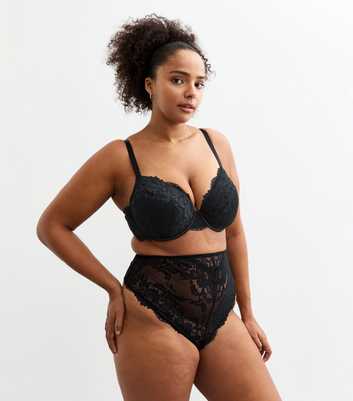 Curves Black High Waisted Lace Thong